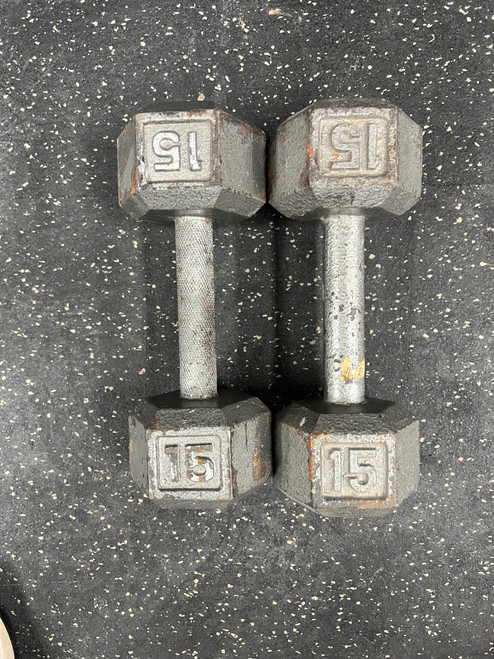 Vist Large View of Product Image Which is Used 15-lb Hex Dumbbell (Pair) 