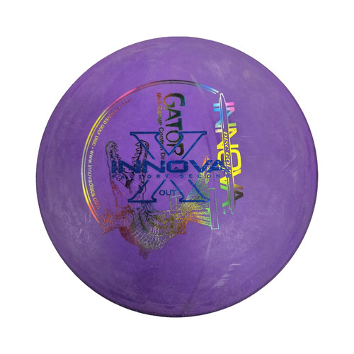 Vist Large View of Product Image Which is Used Innova GATOR DX XOUT Disc Golf Mid Range Purple