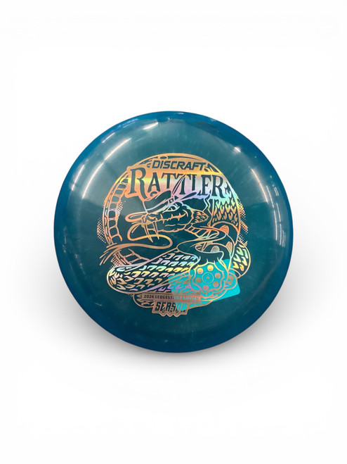 Vist Large View of Product Image Which is Used Discraft RATTLER Disc Golf Putter Royal Blue