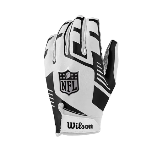 Vist Large View of Product Image Which is New Wilson NFL Stretch Fit Football Receivers Glove White/Black- Adult