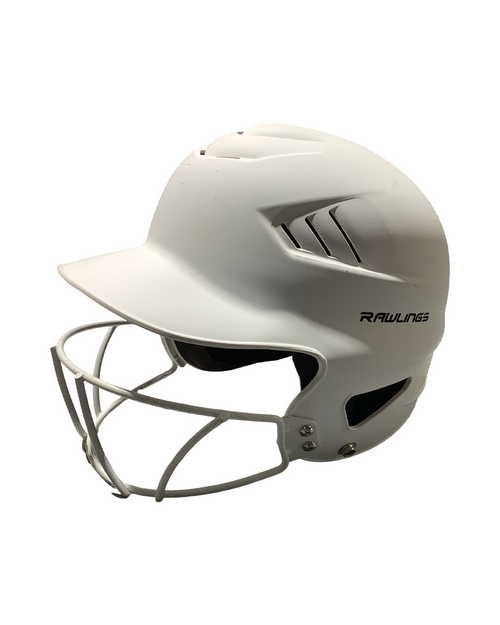 Vist Large View of Product Image Which is Used Rawlings RCFH 6 1/2 - 7 1/2 Batting Helmet w/Mask White MD