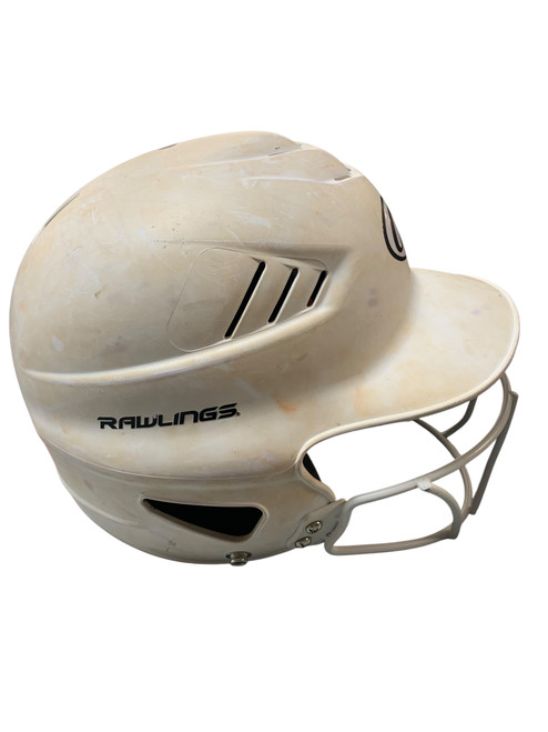 Vist Large View of Product Image Which is Used Rawlings WHITE HELMET W/ MASK Batting Helmet w/Mask White SM