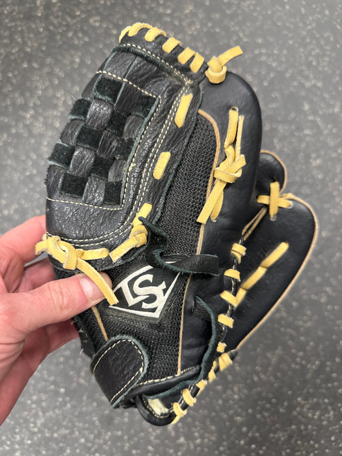 Vist Large View of Product Image Which is Used Louisville Slugger HELIX SERIES BB/SB Glove RH Throw Black 10 1/2"