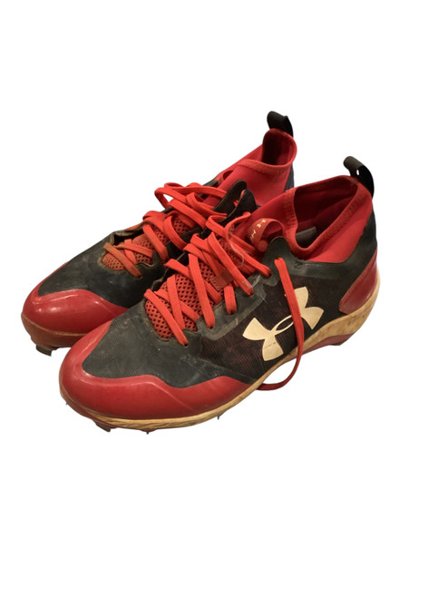 Vist Large View of Product Image Which is Used Under Armour BASEBALL CLEATS BLACK AND RED BB/SB Cleats Red Senior 8