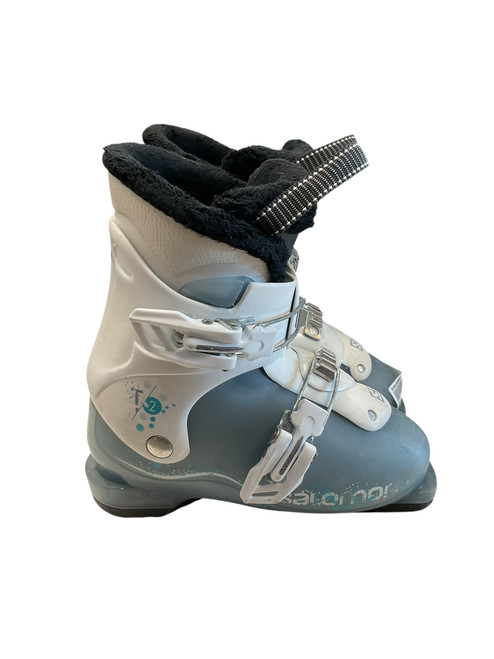 Vist Large View of Product Image Which is Used Salomon T2 SZ 20.0 Girls DH Ski Boot Carolina Blue And White 200 MP - Y13.5