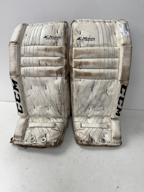 Vist Large View of Product Image Which is Used CCM EXTREME FLEX 400 Goalie Leg Pads Youth White 22"