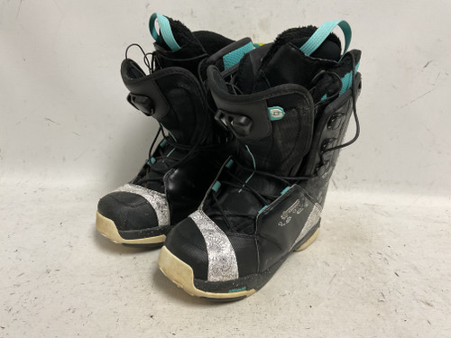 Vist Large View of Product Image Which is Used Salomon F20 Womens Snowboard Boots Black And White Senior 6.5