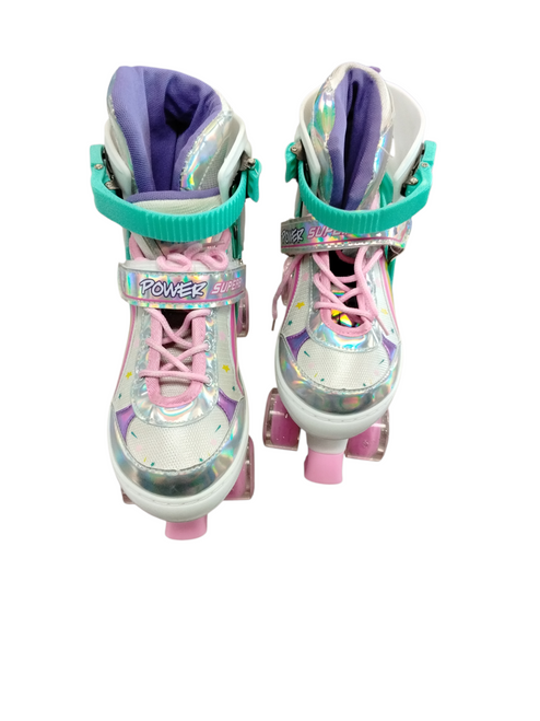 Vist Large View of Product Image Which is Used POWER SUPERB Junior Roller Quad Skates White Adjustable