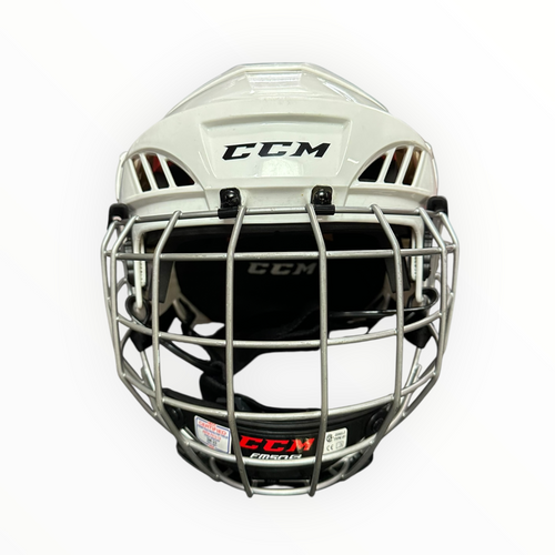 Vist Large View of Product Image Which is Used CCM TACKS 50 NO HECC Helmet Cage Combo White SM