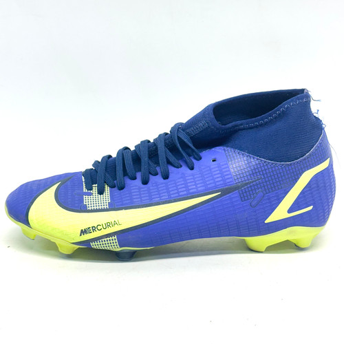 Vist Large View of Product Image Which is Used Nike MERCURIAL SUPERFLY 8 Soccer Cleats Royal Blue And Yellow Junior 04.5