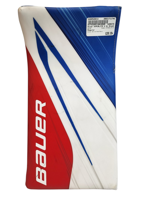 Vist Large View of Product Image Which is Used Bauer HYPERLITE 2 Senior Goalie Blocker White/Red/Royal Blue Regular