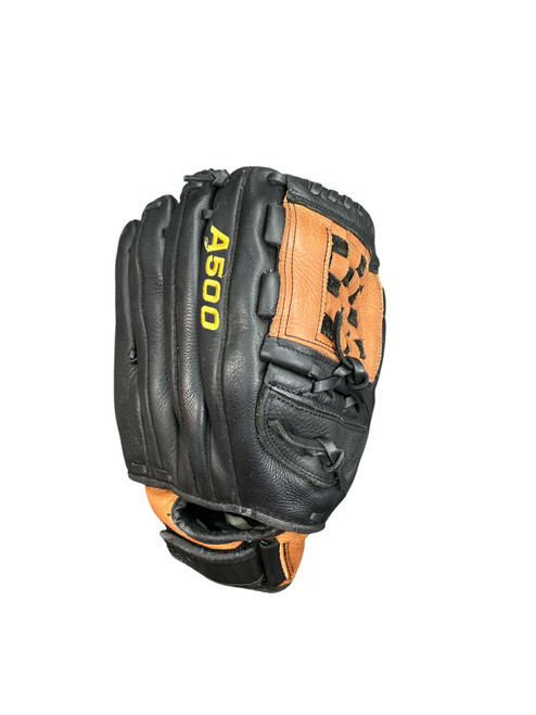 Vist Large View of Product Image Which is Used Wilson A500 BB/SB Glove RH Throw Black 12 1/2"