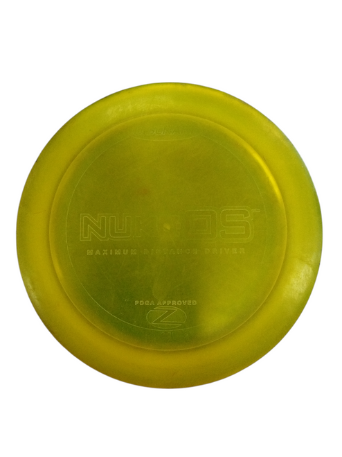 Vist Large View of Product Image Which is Used Discraft NUKE OS Z Disc Golf Driver Yellow 180g