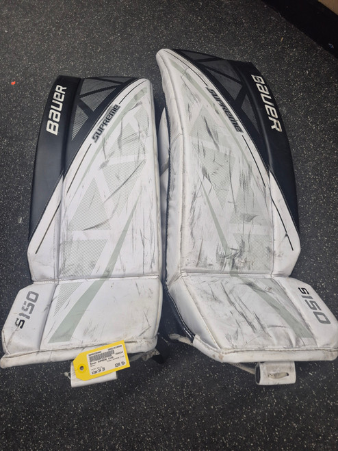 Vist Large View of Product Image Which is Used Bauer SUPREME S150 Goalie Leg Pads Senior White 34"