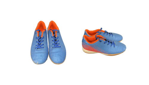 Vist Large View of Product Image Which is Used Soccer Indoor Shoes Royal Blue And Orange Junior 02
