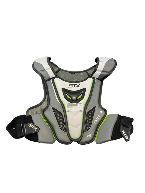 Vist Large View of Product Image Which is Used STX CELL III Lacrosse Shoulder Pads White SM