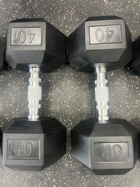Vist Large View of Product Image Which is New 40-lb Rubber Hex Dumbbell (Pair)