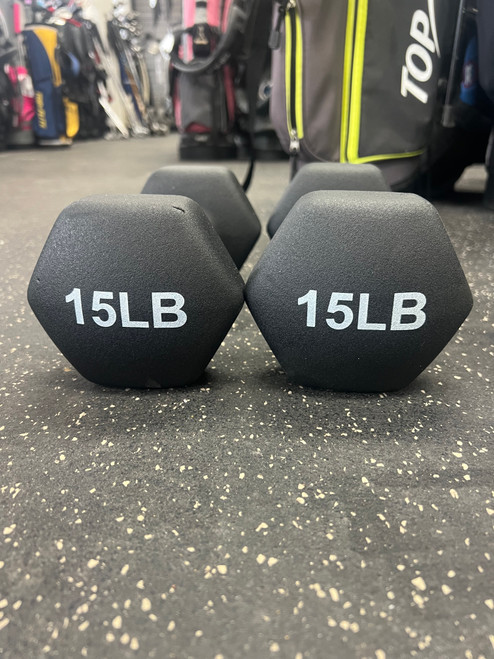 Vist Large View of Product Image Which is New 15-lb Neoprene Hex Dumbbell (Pair)