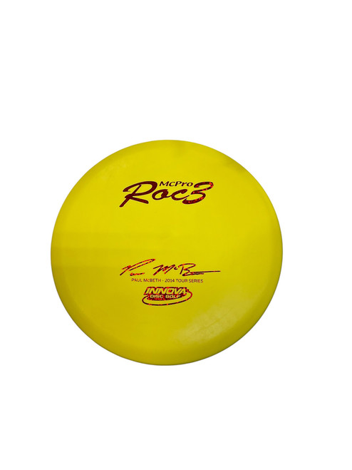 Vist Large View of Product Image Which is Used Innova MCPRO ROC3 PAUL MCBETH 2014 TS Disc Golf Mid Range Yellow 180g