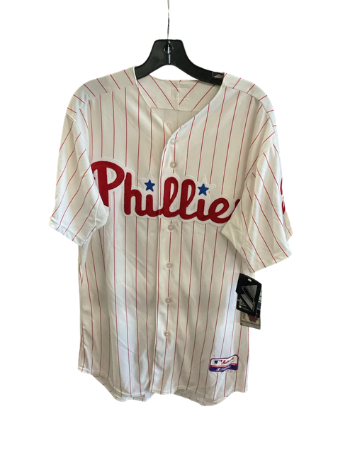 Vist Large View of Product Image Which is Used Majestic MAJESTIC PHILLIES SHADE BB/SB Jersey White LG