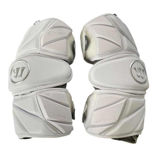 Vist Large View of Product Image Which is Used Warrior EVO PRO Lacrosse Arm Pads/Guards White LG