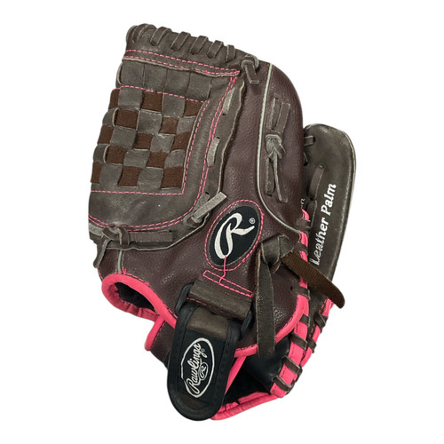 Vist Large View of Product Image Which is Used Rawlings FP11T RH Throw Fastpitch Gloves Brown 11"