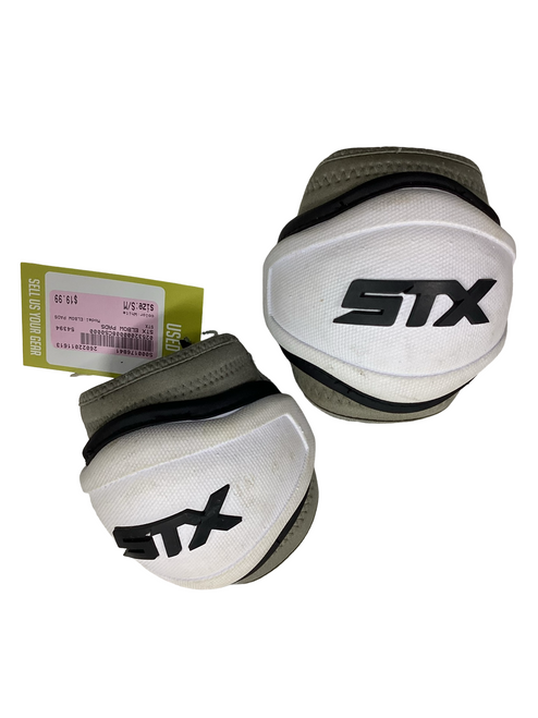 Vist Large View of Product Image Which is Used STX ELBOW PADS Lacrosse Arm Pads/Guards White S/M