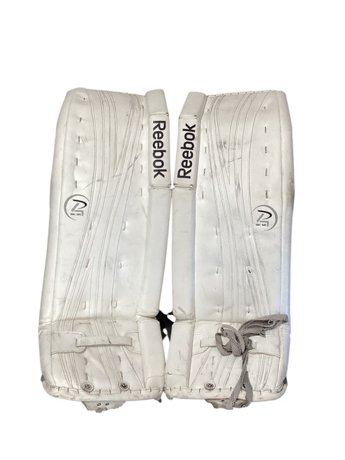 Vist Large View of Product Image Which is Used Reebok 1BK SR 35+2 Goalie Leg Pads Senior White 35"