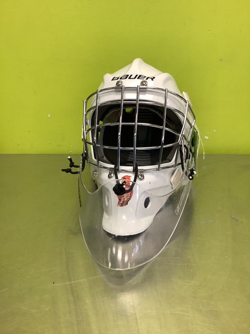 Vist Large View of Product Image Which is Used Bauer OE6 Senior Goalie Helmet/Mask White LG