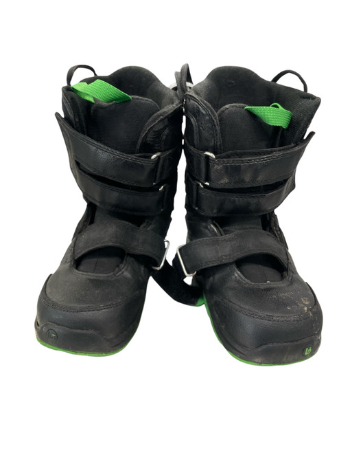 Vist Large View of Product Image Which is Used Boys' Snowboard Boots Black and Green Size 2, front view, pair