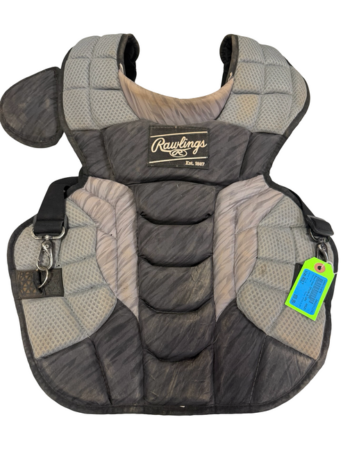 Vist Large View of Product Image Which is Used Rawlings Velo 2.0 CPV2N-B/GPH 17" Adult NOCSAE Baseball Catchers Chest Protector Black/Grey
