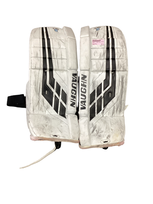 Vist Large View of Product Image Which is Used Vaughn VELOCITY VE 8 YT Goalie Leg Pads Youth White 26"