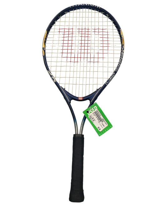 Vist Large View of Product Image Which is Used Wilson US OPEN 25 Junior Tennis Racquet Navy Blue 25"
