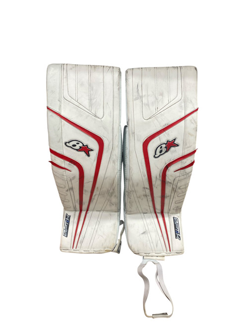 Vist Large View of Product Image Which is Used Brians OPTIK Goalie Leg Pads Senior White 35"