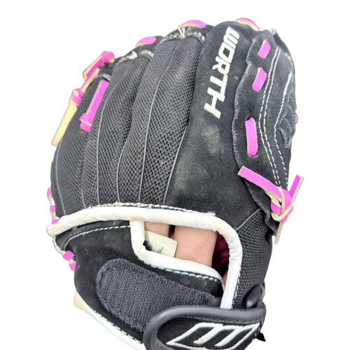 Vist Large View of Product Image Which is Used Worth STORM FASTPITCH RH Throw Fastpitch Gloves Black 10"