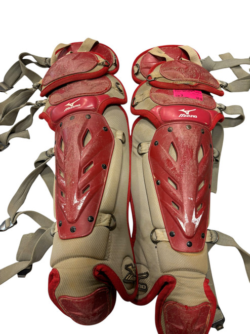 Vist Large View of Product Image Which is Used Mizuno DRYLITE Catchers Leg Guards Red Junior