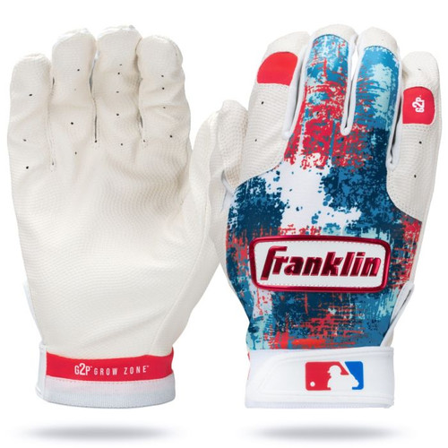 Vist Large View of Product Image Which is New FRANKLIN MLB GROW TO PRO SM R/W/B T-BALL BATTING GLOVES