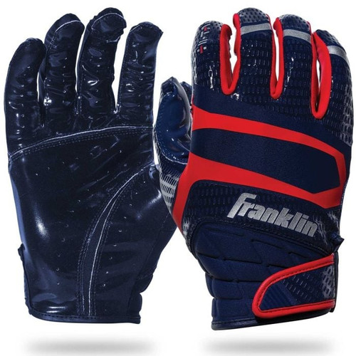 Vist Large View of Product Image Which is New FRANKLIN HI-TACK YTH LG NV/RD FOOTBALL GLOVES