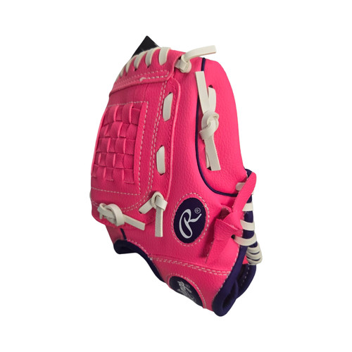 Vist Large View of Product Image Which is Used Rawlings PLAYER SERIES RHT GLOVE BB/SB Glove RH Throw Pink 9"