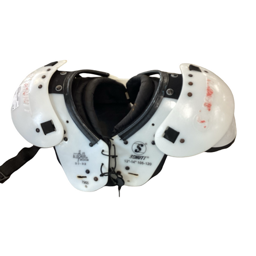 Vist Large View of Product Image Which is Used Schutt BLOCKER FB Shoulder Pads White MD