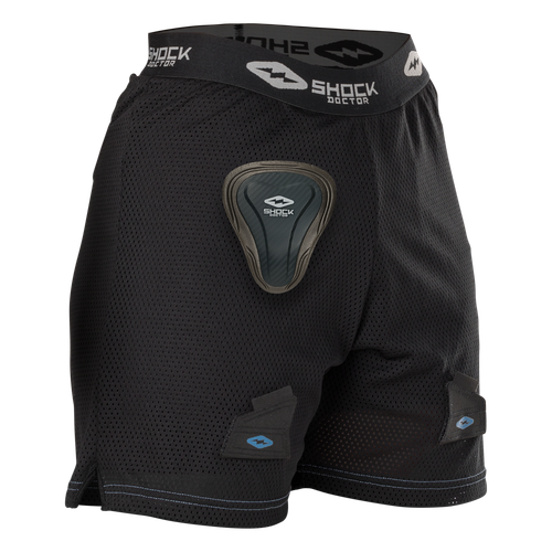 Vist Large View of Product Image Which is The Shock Doctor Women's Core Loose Hockey Short with Pelvic Protector has a loose fit design with super ventilated mesh fabric for superior comfort and protection. The mid-rise cut is designed specifically for female athletes, and the low-profile, dual density Pelvic Protector delivers essential protection.