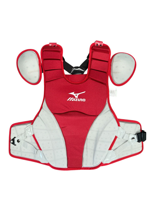 Vist Large View of Product Image Which is New Mizuno Samurai Adult Catcher’s Chest Protector - Red And Silver