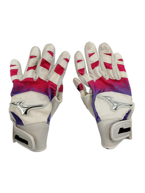 Vist Large View of Product Image Which is Used Mizuno BB/SB Batting Gloves White LG