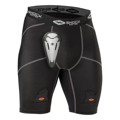 Vist Large View of Product Image Which is The Shock Doctor Core Compression Hockey Short with Bio-Flex Cup provides essential protection to skate with confidence. Four-way stretch compression provides a supportive fit, and the motion control cup system limits cup movement. The Bio-Flex Cup with gel perimeter provides superior comfort and protection.