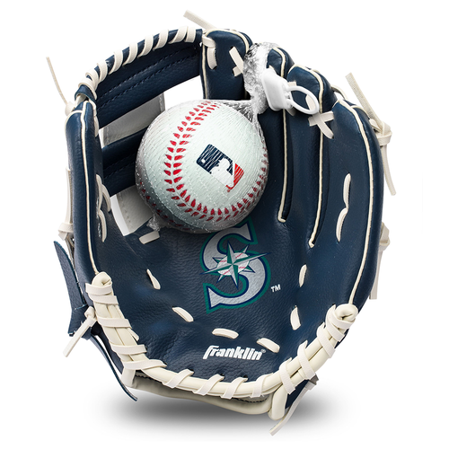 Vist Large View of Product Image Which is New Franklin MLB Team Teeball Baseball Glove and Ball Set Seattle Mariners- 9.5" Right Hand Throw