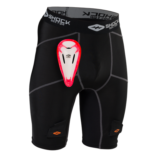 Vist Large View of Product Image Which is The Shock Doctor Core Compression Hockey Short with Bio-Flex Cup provides essential protection to skate with confidence. Four-way stretch compression provides a supportive fit, and the motion control cup system limits cup movement. The Bio-Flex Cup with gel perimeter provides superior comfort and protection.