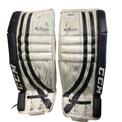 Vist Large View of Product Image Which is Used CCM XTREME 400 26+1 Goalie Leg Pads Junior White 26"