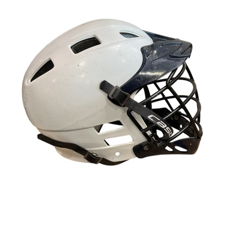 Vist Large View of Product Image Which is Used Cascade SPR FIT WHITE/NAVY BLUE Lacrosse Helmet Navy And White MD