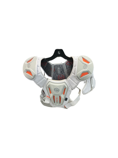 Vist Large View of Product Image Which is Used Warrior BURN Lacrosse Shoulder Pads White LG