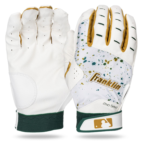 Vist Large View of Product Image Which is New Franklin 2nd Skinz Baseball and Softball Batting Gloves White/Forest Green- Adult SM